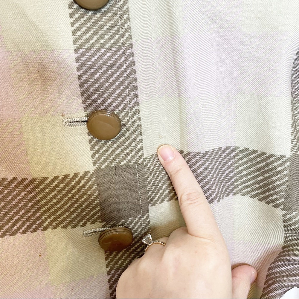 Valentino Boutique Dress Vintage Plaid Button Long Sleeve Tan Pink Made in Italy - Picture 9 of 12